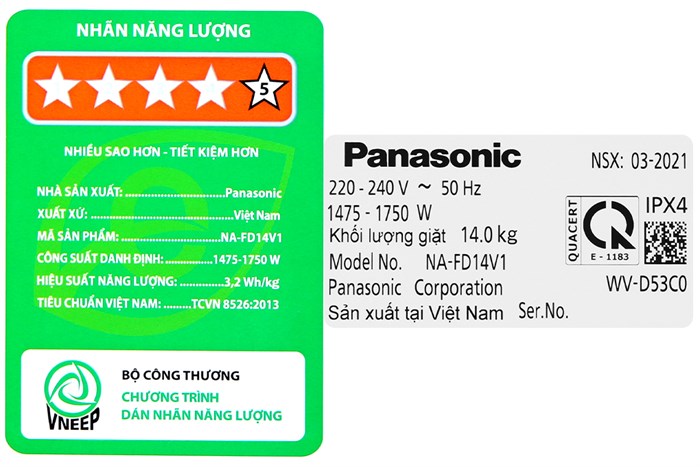 Máy giặt Panasonic Lồng đứng Inverter 14 Kg NA-FD14V1BRV